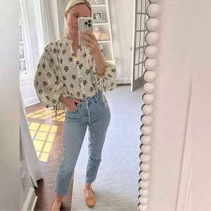 RHODE Cream Floral Peasant Blouse